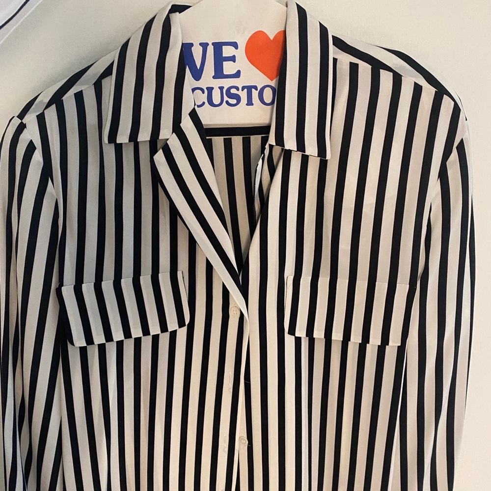 FRAME button up silk black and white blouse